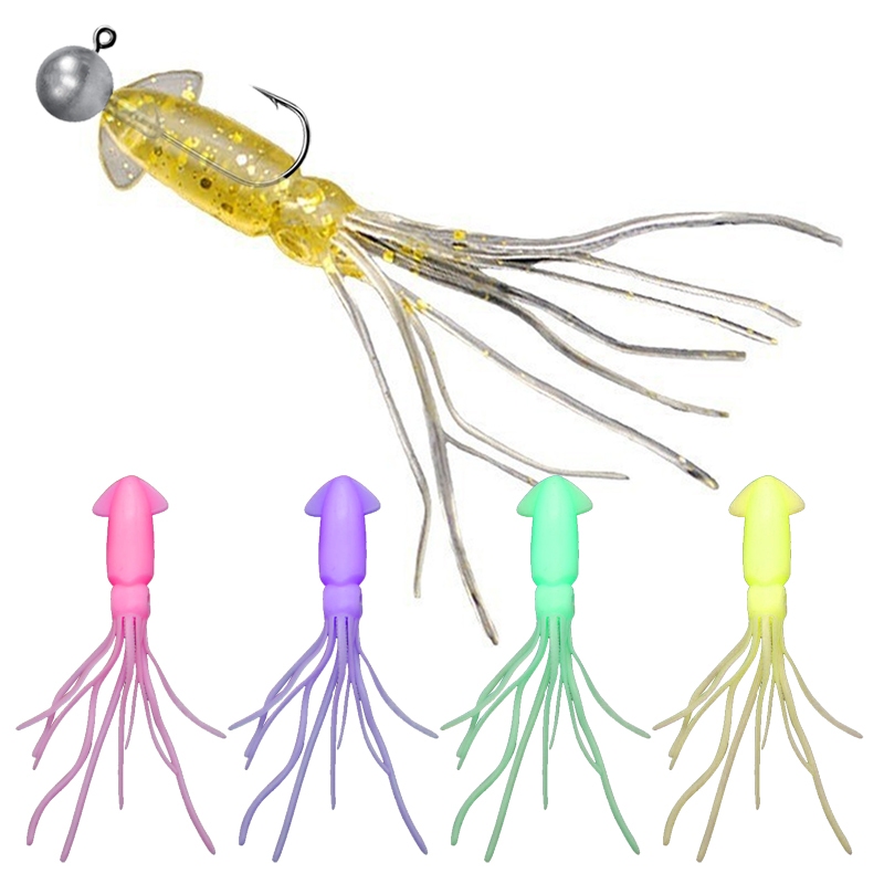 Umpan Softlure Cumi Casting Pancing Squid Jig Head Kecil Glow GID Capella Capela 7cm