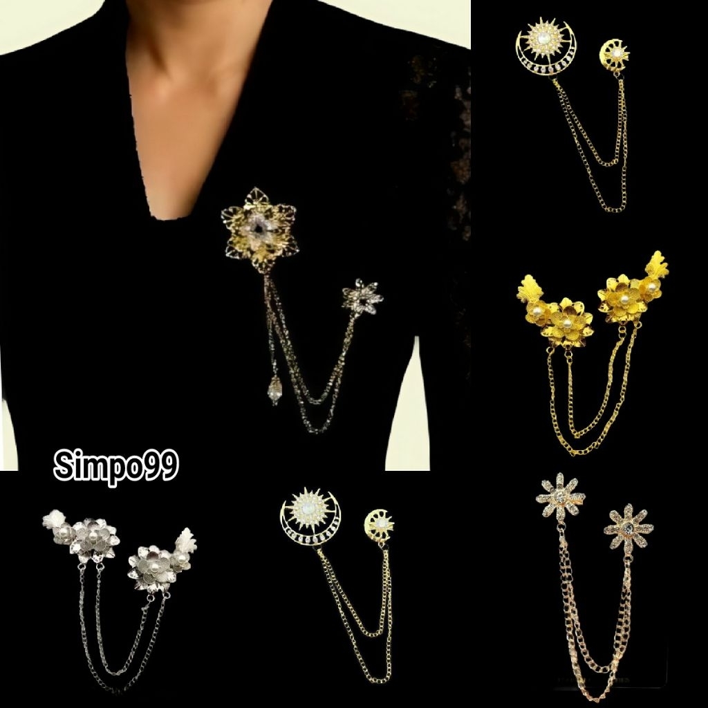 DOLPHINSTORE_99 - Bros Rantai Kebaya Bunga Mewah Berkualitas/Bros Rantai Kebaya/Bros Pin Rantai/ Bro