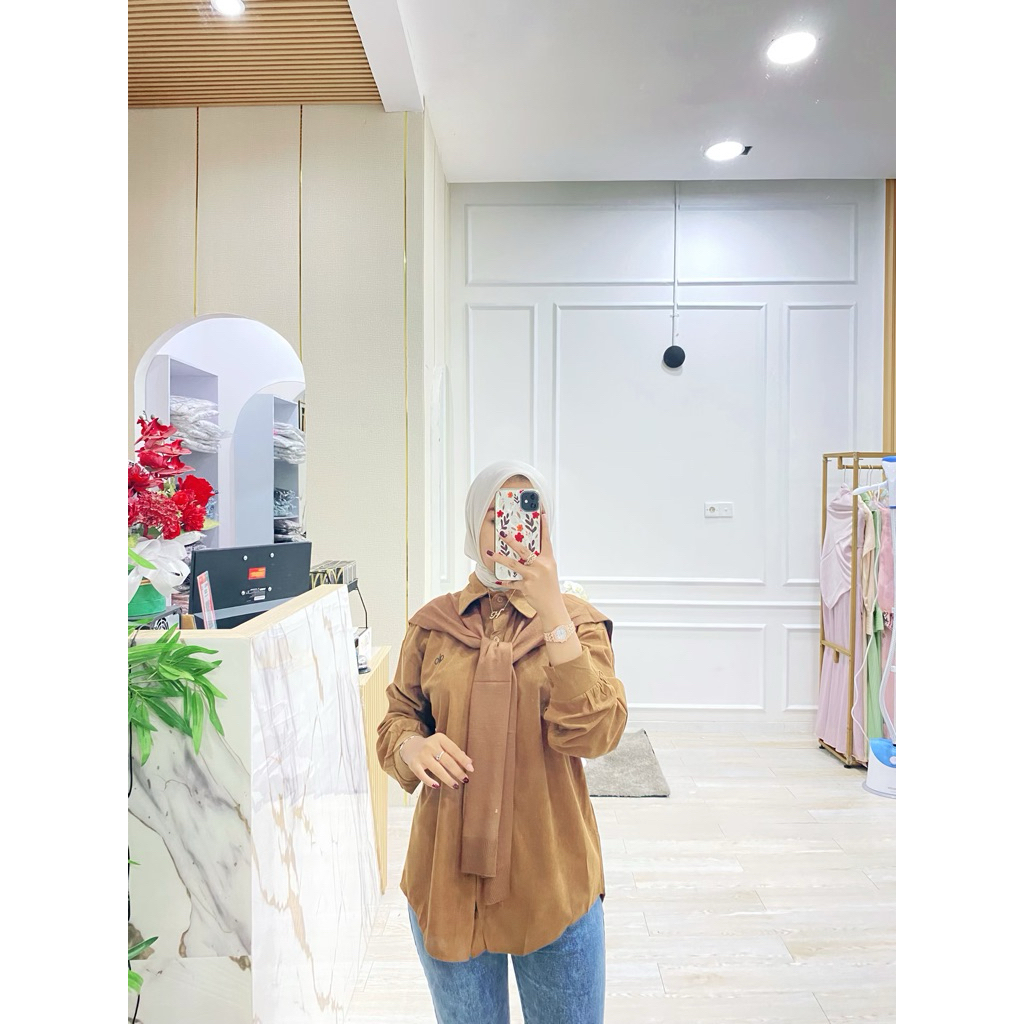 Kemeja Lengan Panjang Wanita - Kemeja Polos Oversize - Atasan Hijab Stylish