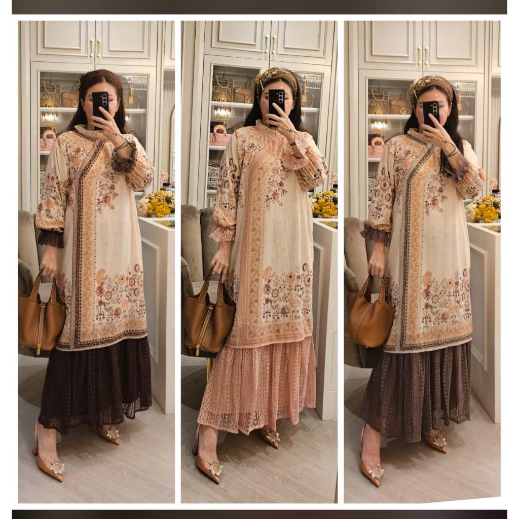 Dress Meijiwang Terbaru Model Cheongsam Soft cerutty kombi Brukat chantili (31783)