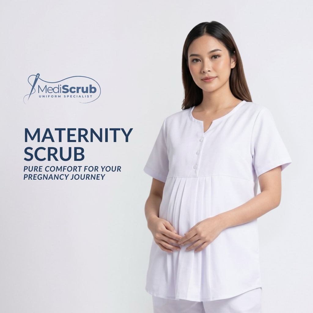 MEDISCRUB - New Maternity Scrubs Kancing Atas Baju Jaga Dokter Perawat Hamil Medical Uniform