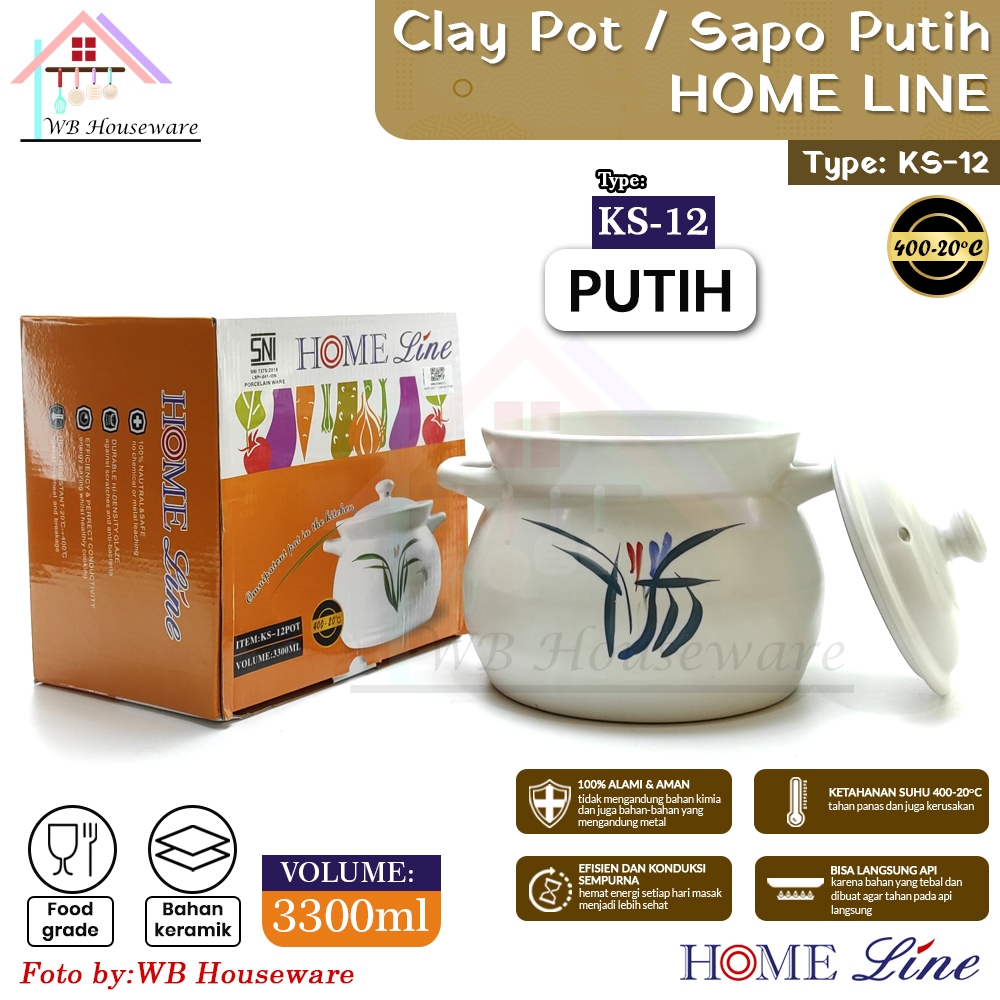 Homeline Panci Sapo Keramik Obat tinggi 3300ml warna putih / clay pot earthen pot rebusan KS-12