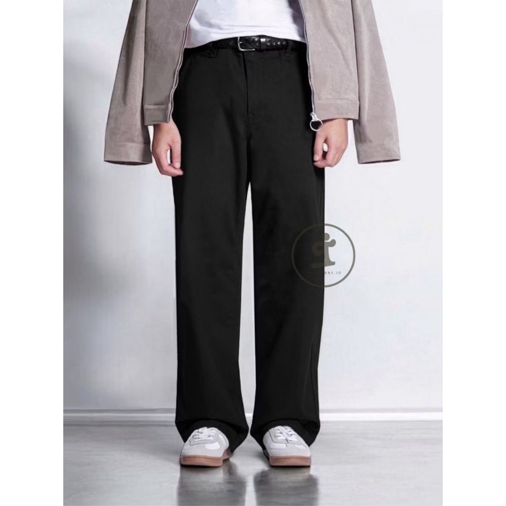 (COD) Celana Panjang Pria Chinos Loose Fit - Chinos Standar Reguler Straight Cream Army Mocca Black 