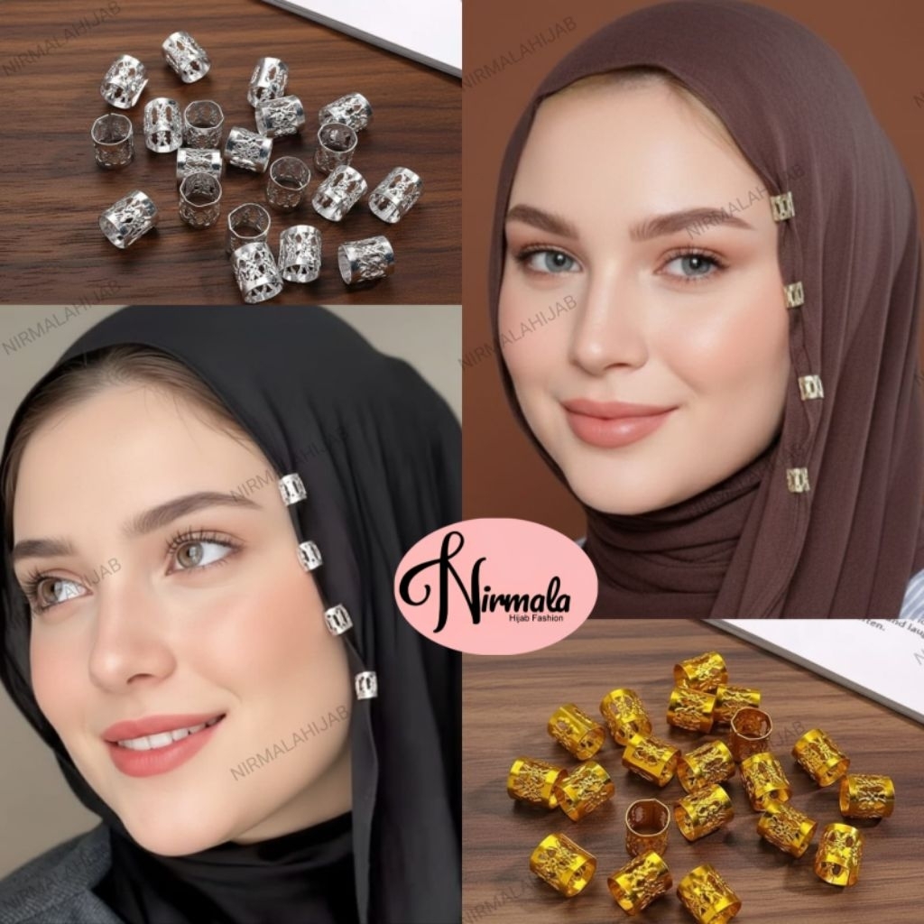 NIRMALA Isi 10pcs Ring Klip Hijab Viscose - Cincin Clip Pashmina - Accesories Jepit Pin hijab - Anti