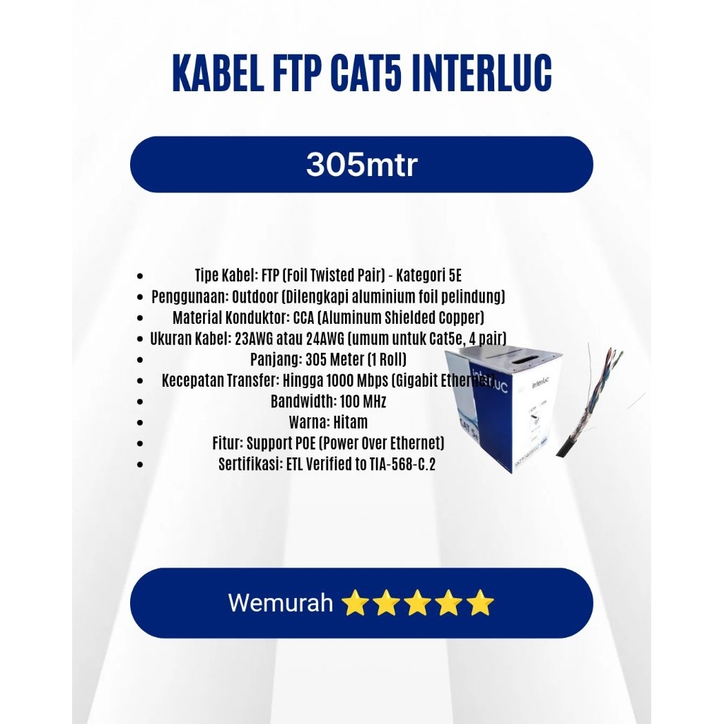 Mitsuki_Shop02 Kabel Lan Ftp Cat5 305Mtr - Ftp Cat5 305Meter - Kabel Ftp Jaringan- Kabel Ftp Cctv