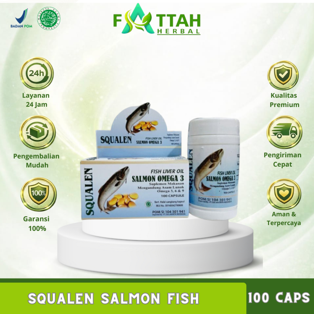 Squalen Salmon 100 Softgel Fish Liver Oil Minyak Ikan Omega 3 isi Minyak Ikan Untuk Anak dan Dewasa
