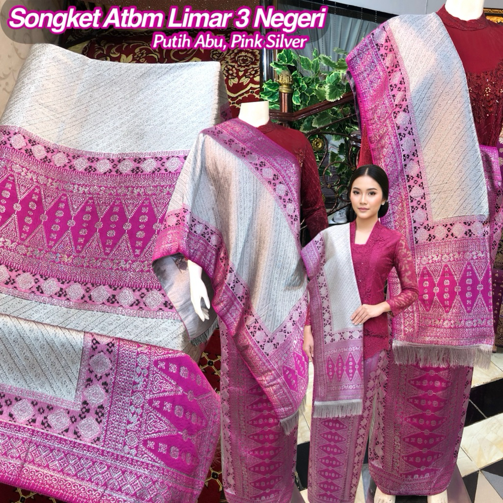 Songket Palembang Atbm Limar 3 Negeri Warna Pink/ songket Tenun Mesin palembang /Songket pengantin /