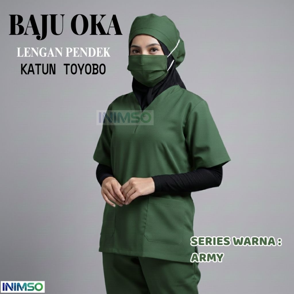 BAJU OKA PERAWAT LENGAN PENDEK TOYOBO WARNA ARMY ONE SET