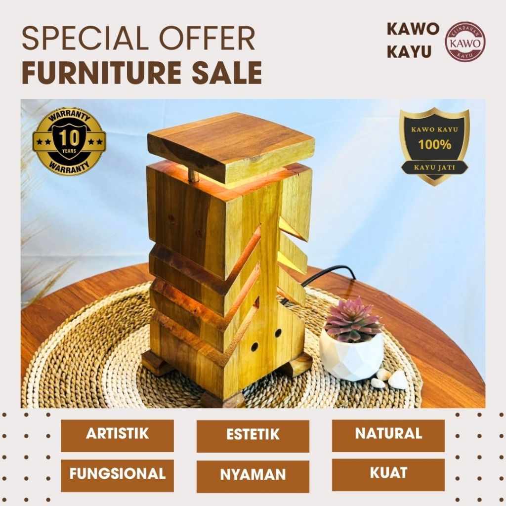 Lampu Tidur/Lampu Meja/Lampu Hias Kayu Jati Minimalis