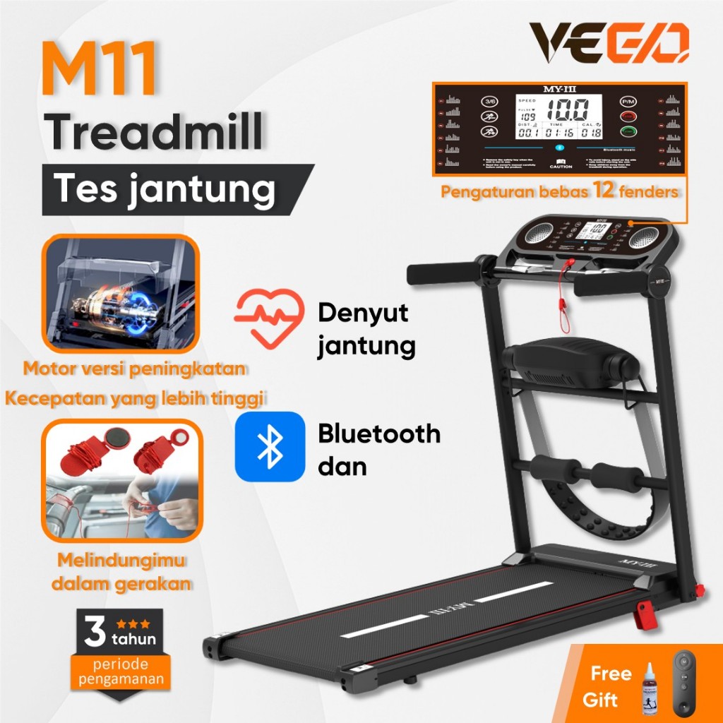 VEEGO Treadmill Elektrik M10 Incline Low Watt Treadmill Lipat Treadmill Multifungsi Bluetooth