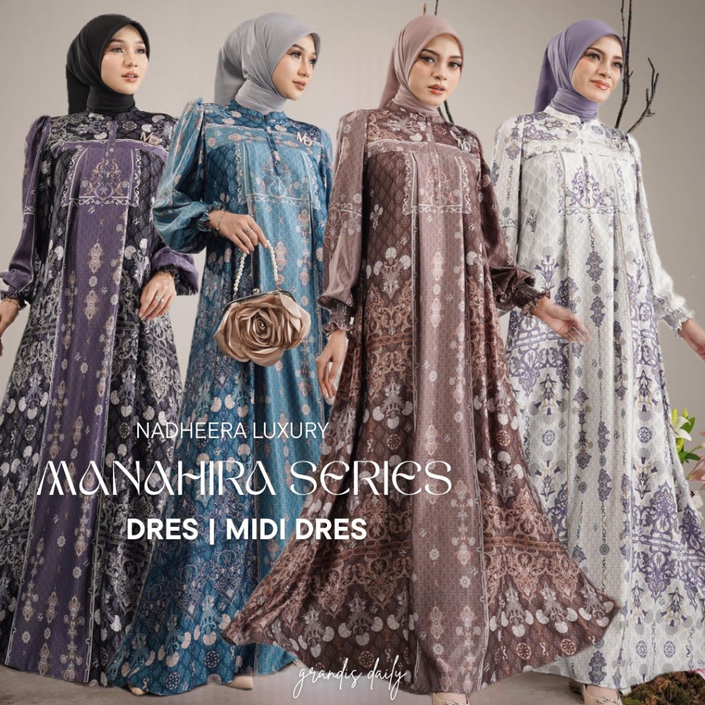 MANAHIRA SERIES DRES MIDI DRES NADHEERA LUXURY DRES MOTIF SIMPEL MEWAH SILK ROBERIA PREMIUM DRES ANT