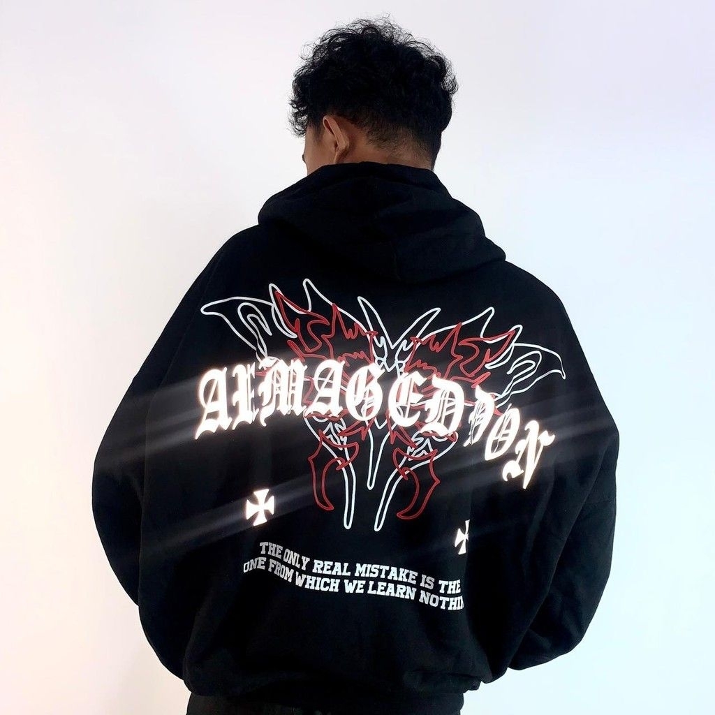 Zipper Hoodie boxy Armageddon black sweater hoodie boxy oversize