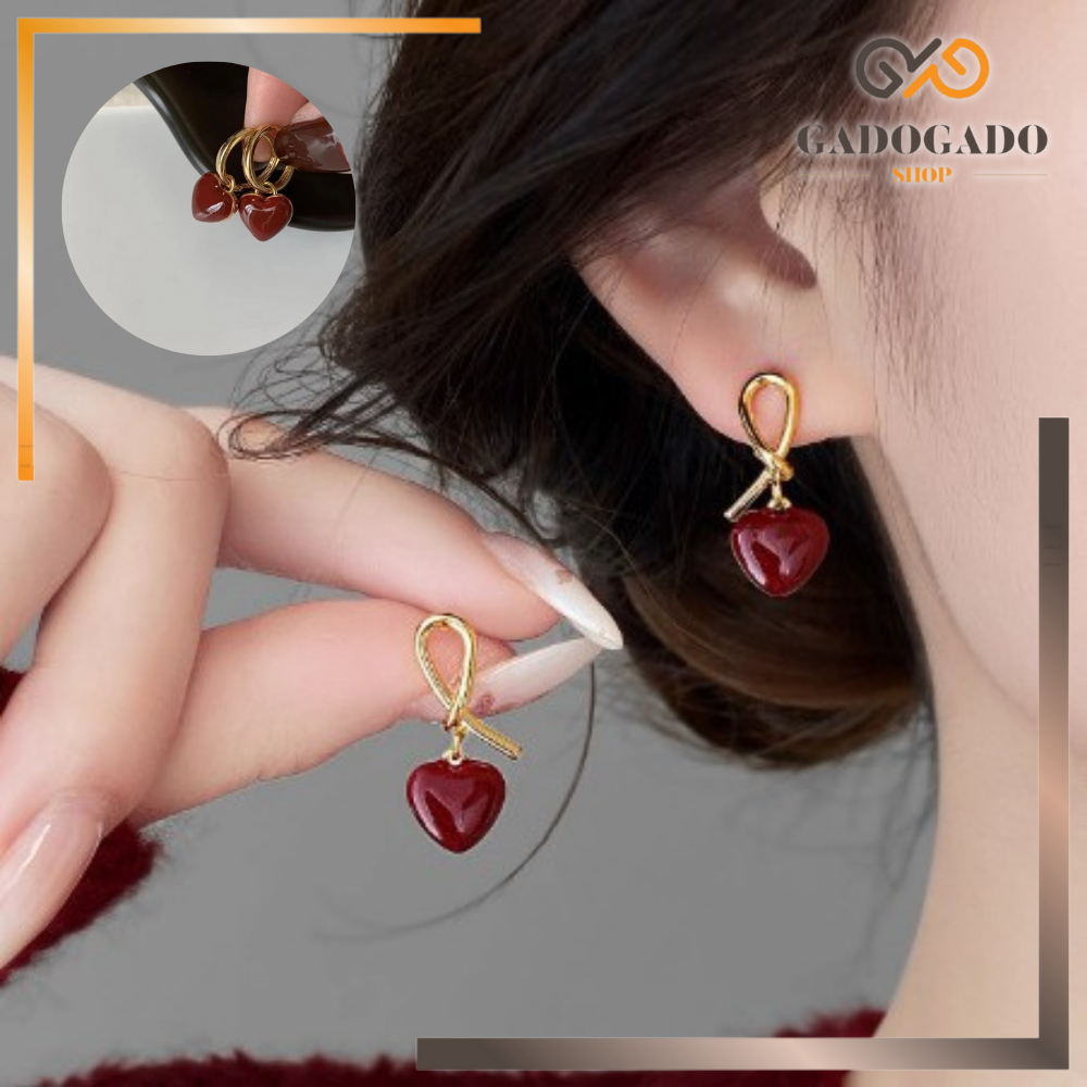 GGS Anting Wanita Korea Warna Merah Bentuk Hati Aksesoris Perhiasan Fashion Wanita Y4002