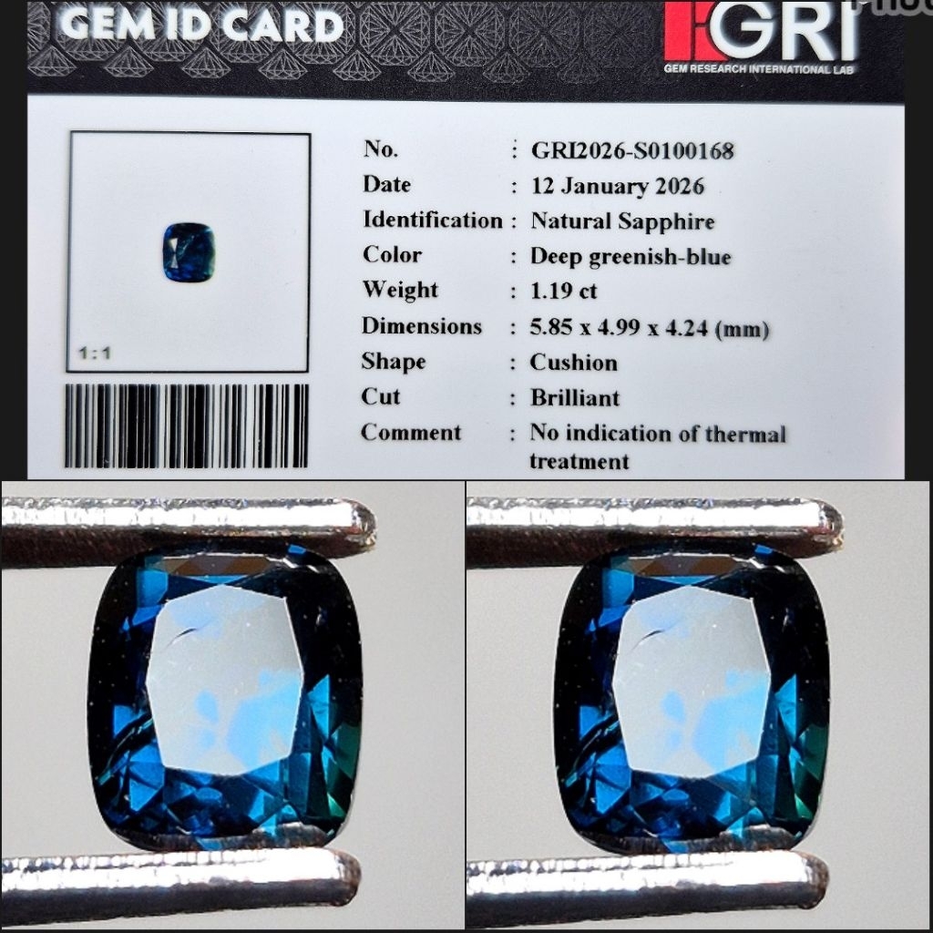 Natural Blue Sapphire Noheated Notreatment 1.19 crt Royal Blue Memo GRI Lab