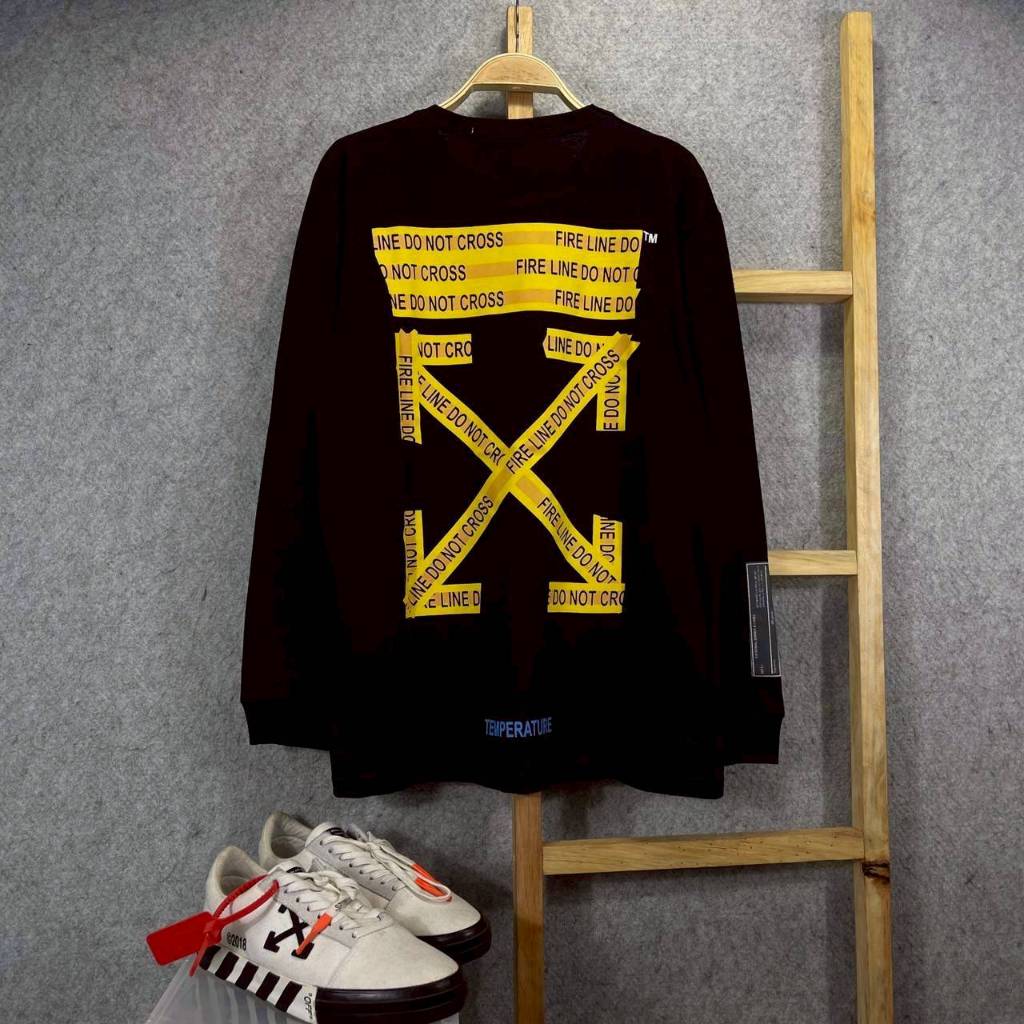 KAOS T-SHIRT LENGAN PANJANG LONG SLEEVE OFF-WHITE VIRGIL ABLOH POLICE LINE BLACK