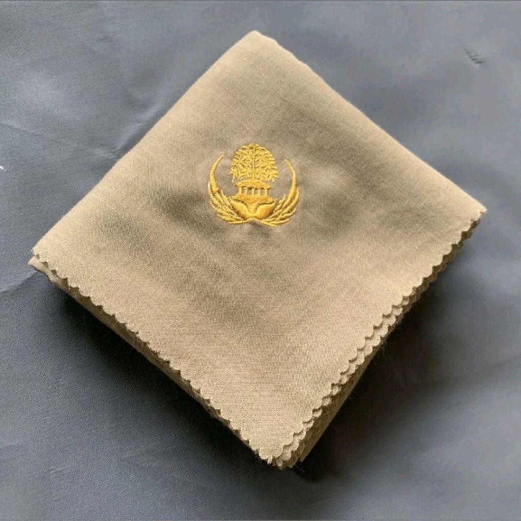 Jilbab khaki muda KORPRI TEPI JAHIT Bordir logo putih navy biru hitam mustrad kopri segi empat hijab