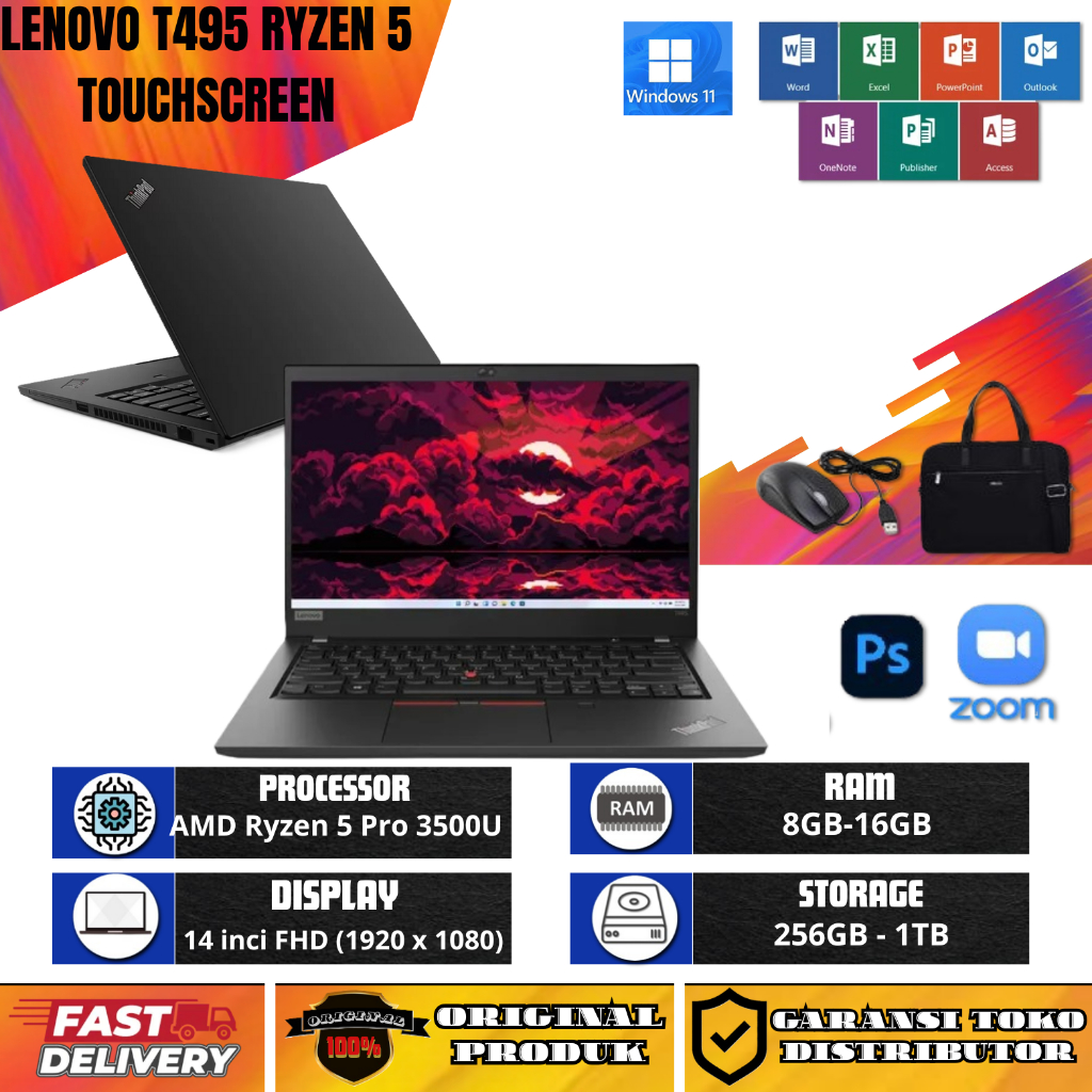 LAPTOP LENOVO THINKPAD T495 RYZEN 5 TOUCHSCREEN 16GB/1TB SSD FREE TAS DAN MOUSE