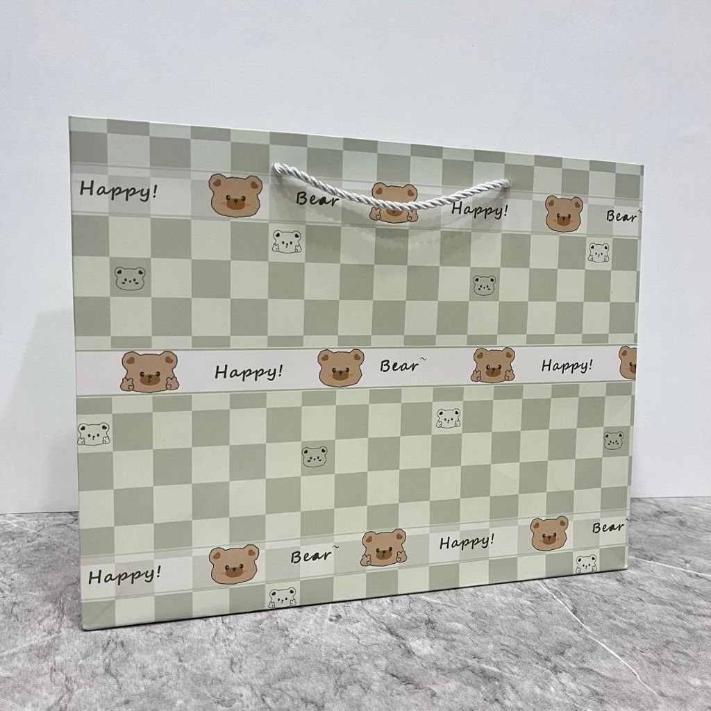 Paper Bag Beruang Gingham Kotak Kotak Tas Kado Kertas Jinjing