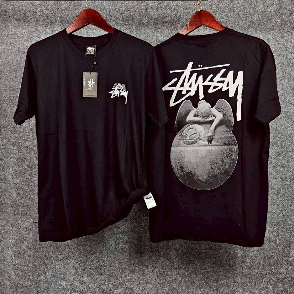 KAOS T-SHIRT STREETWEAR STUSSY 8 BALL ANGEL BLACK
