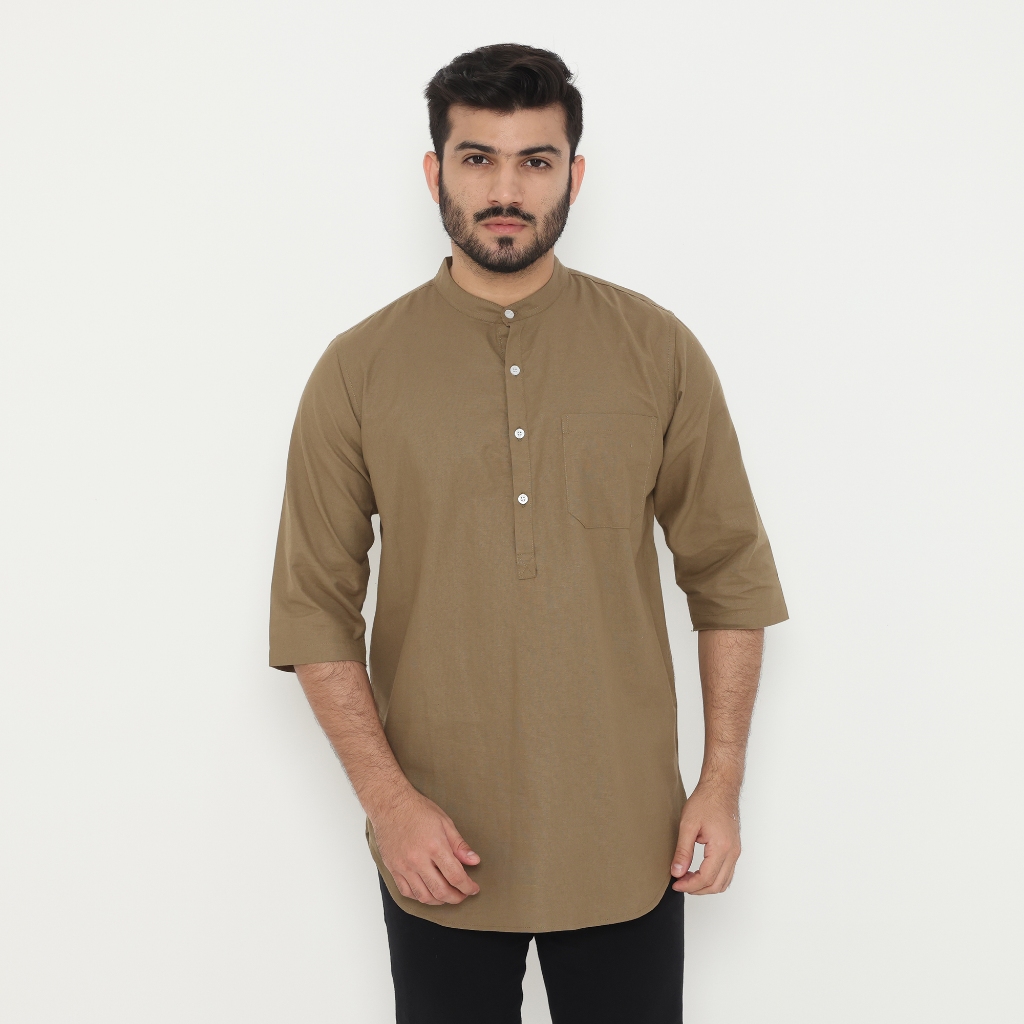 Dancus Kemeja Koko Pakistan Pria / Koko Kurta Pria Warna Olive OLRM354