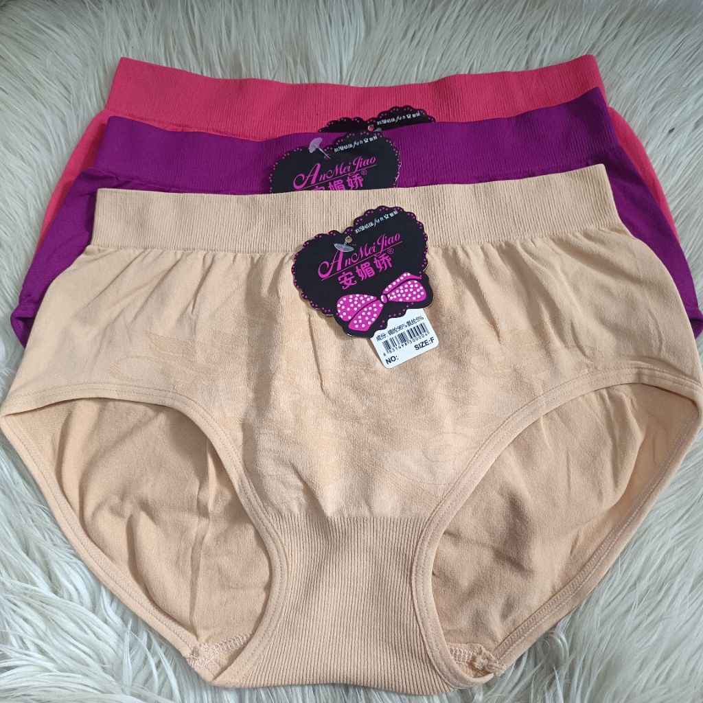 3pcs Celana Dalam Wanita/ Cd Wanita Bahan Rajut Stretch BB 65-80kg / Cd import Anomeijiao 8069