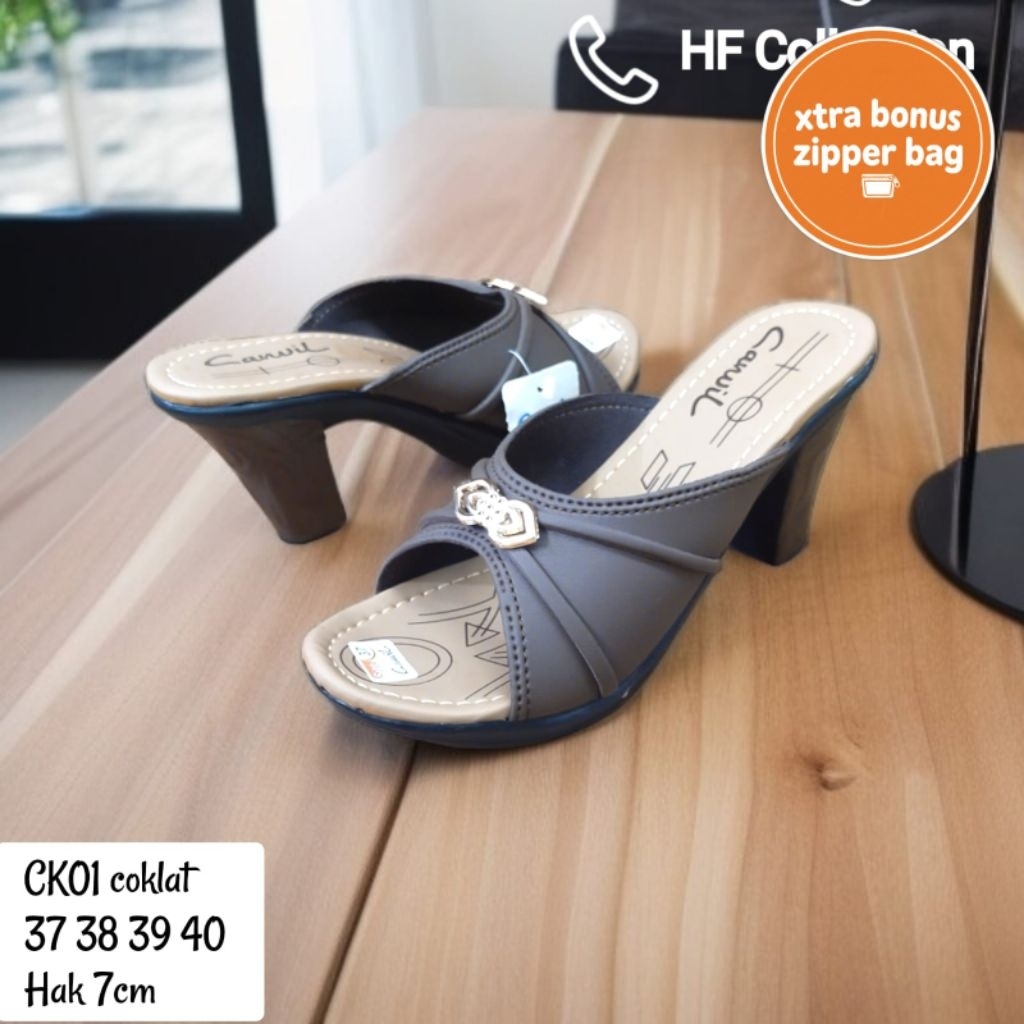 [BONUS ZIPPER BAG]SENDAL SELOP HAK HEELS WANITA MERK CARVIL BAHAN SINTESIS SIZE 37-40