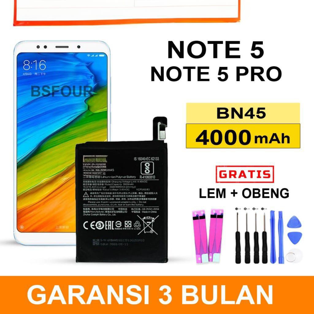 BATRE BATERAI BN45 HP XIAOMI REDMI NOTE 5/ REDMI NOTE 5 PRO GERATIS OBENG 8IN DAN LEM BATRE ORIGINAL