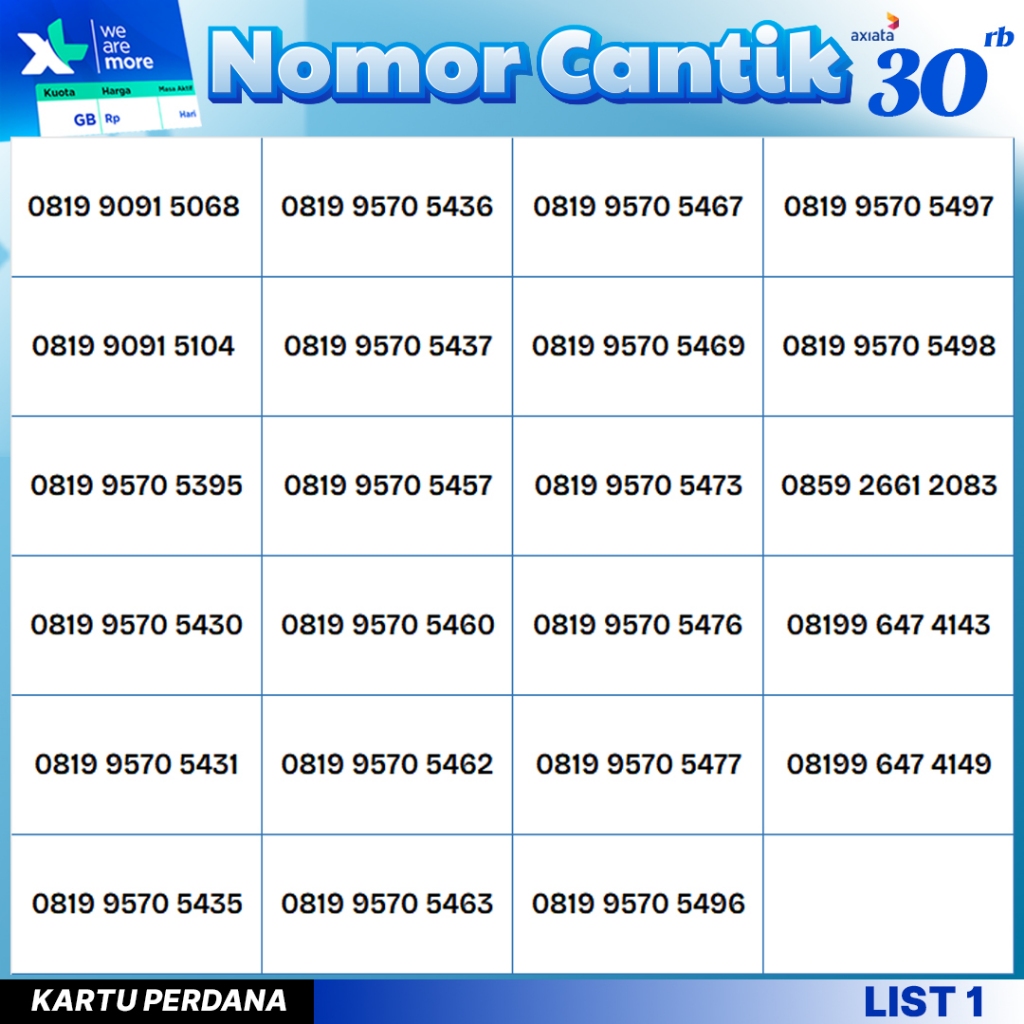 Nomor Cantik Perdana XL Murah 30.000rb.