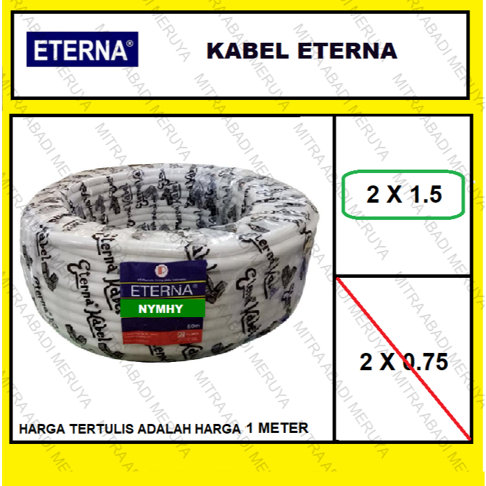 Kabel Eterna Serabut Kabel NYMHY 2 x 1.5 MM2 Kabel Listrik Eceran