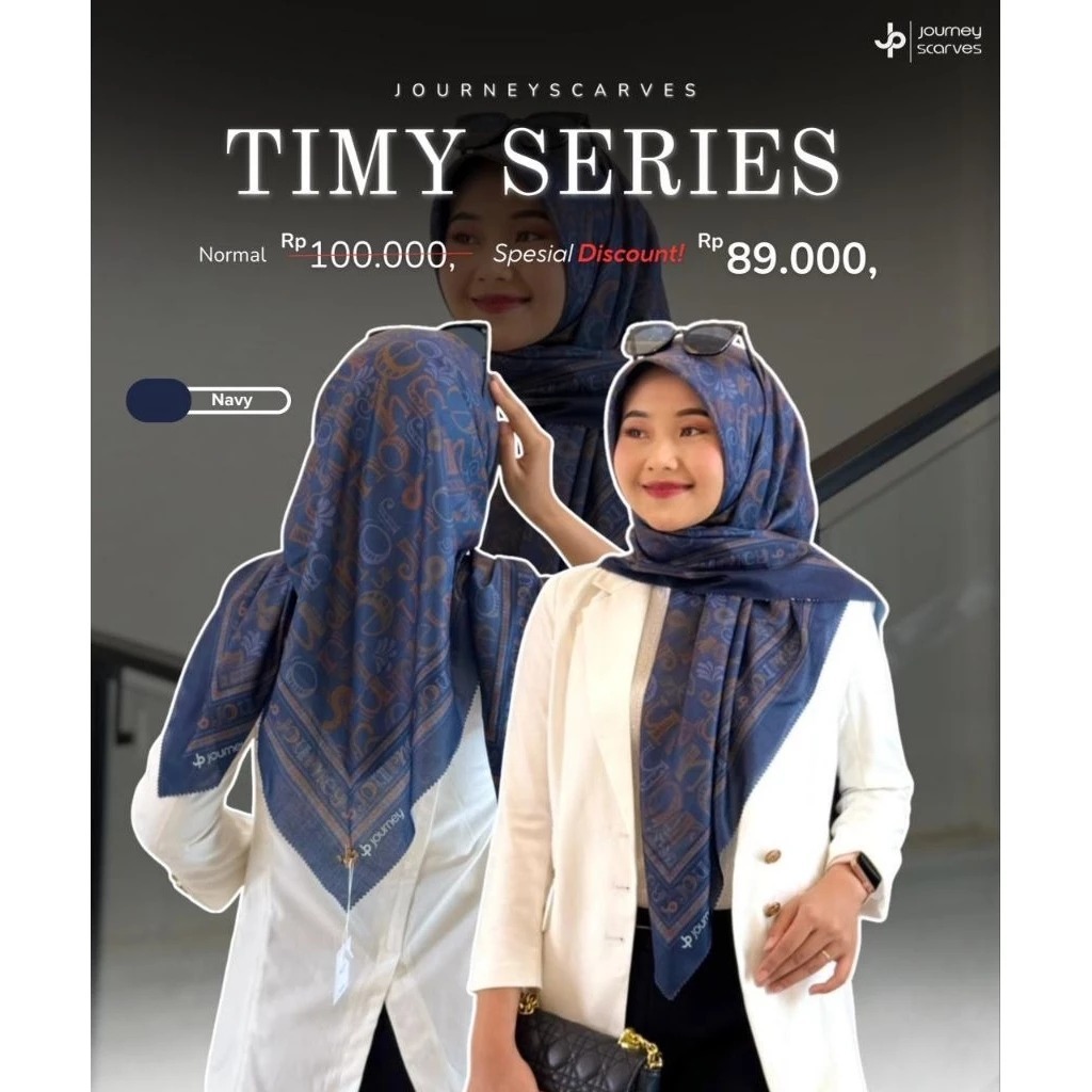 Timy Navy Motif Hijab Segi Empat by Journey Scarves