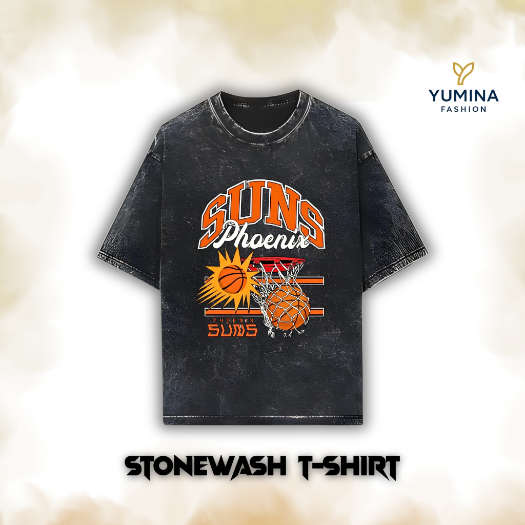 "CLUB SUNS PHOENIX" Kaos Stonewash Kaos Washed Kaos Vintage Lengan Pendek Kaos Cowok