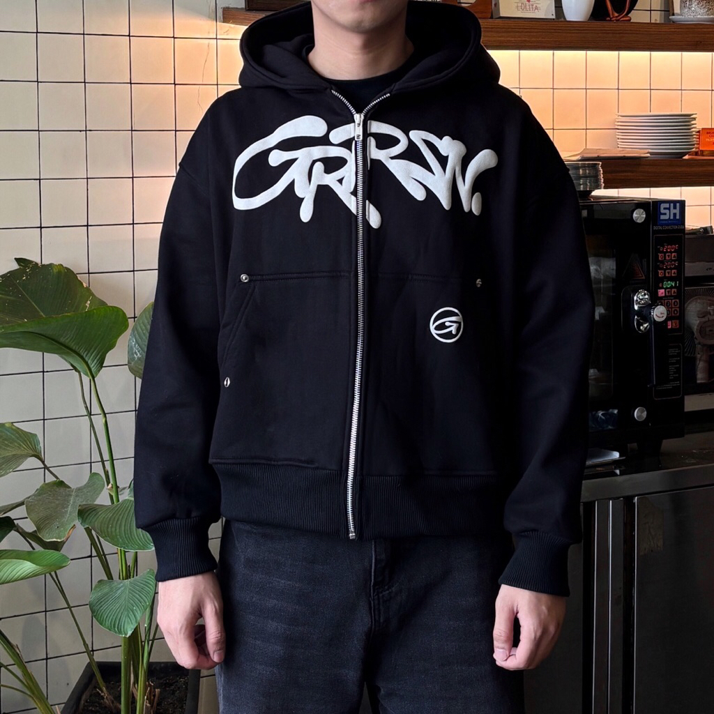Garrison -  Hoodie Zipper Boxy 330Gsm Stussy Puff Black