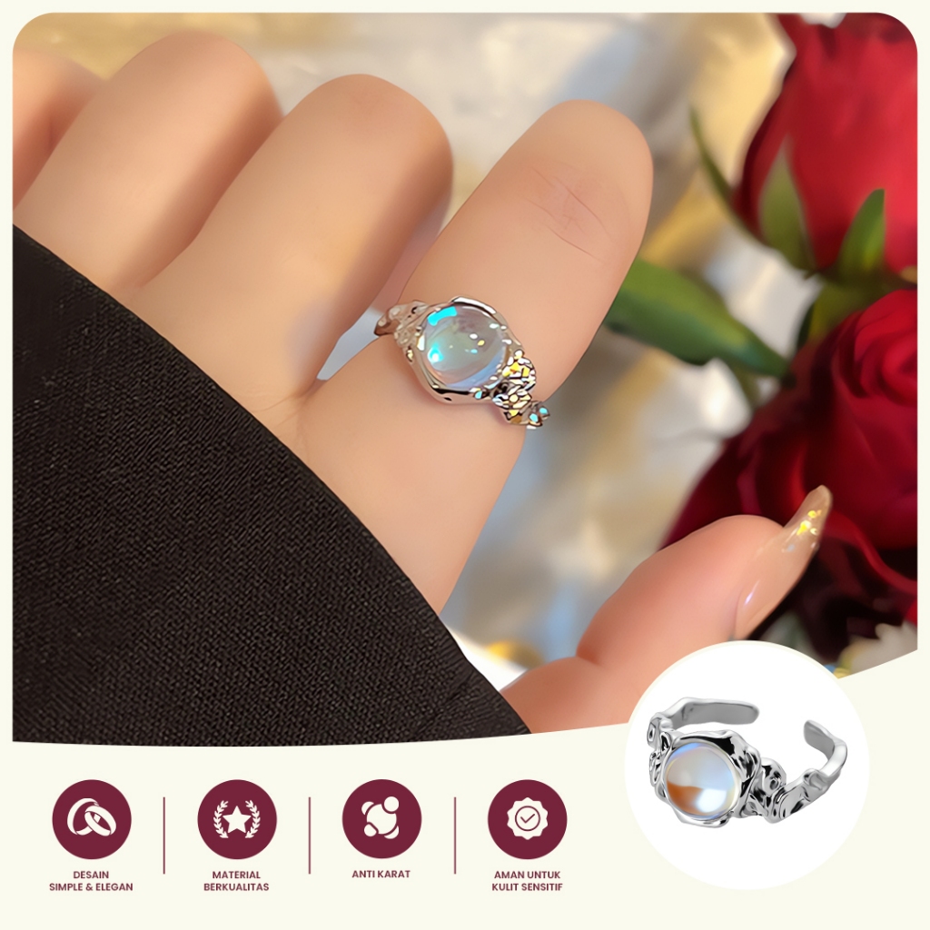 Cincin Wanita Perhiasan Aksesori Zircon Korea Cincin Batu Mata Kucing Adjustable