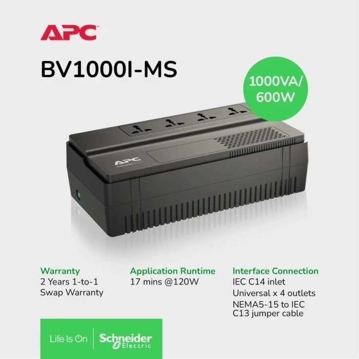 UPS APC 1000VA BV-1000I-MS 600 Watts AVR