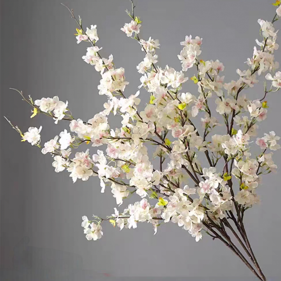Bunga sakura palsu tunggal 4 cabang bahan plastik untuk hiasan living room dan pernikahan grosir