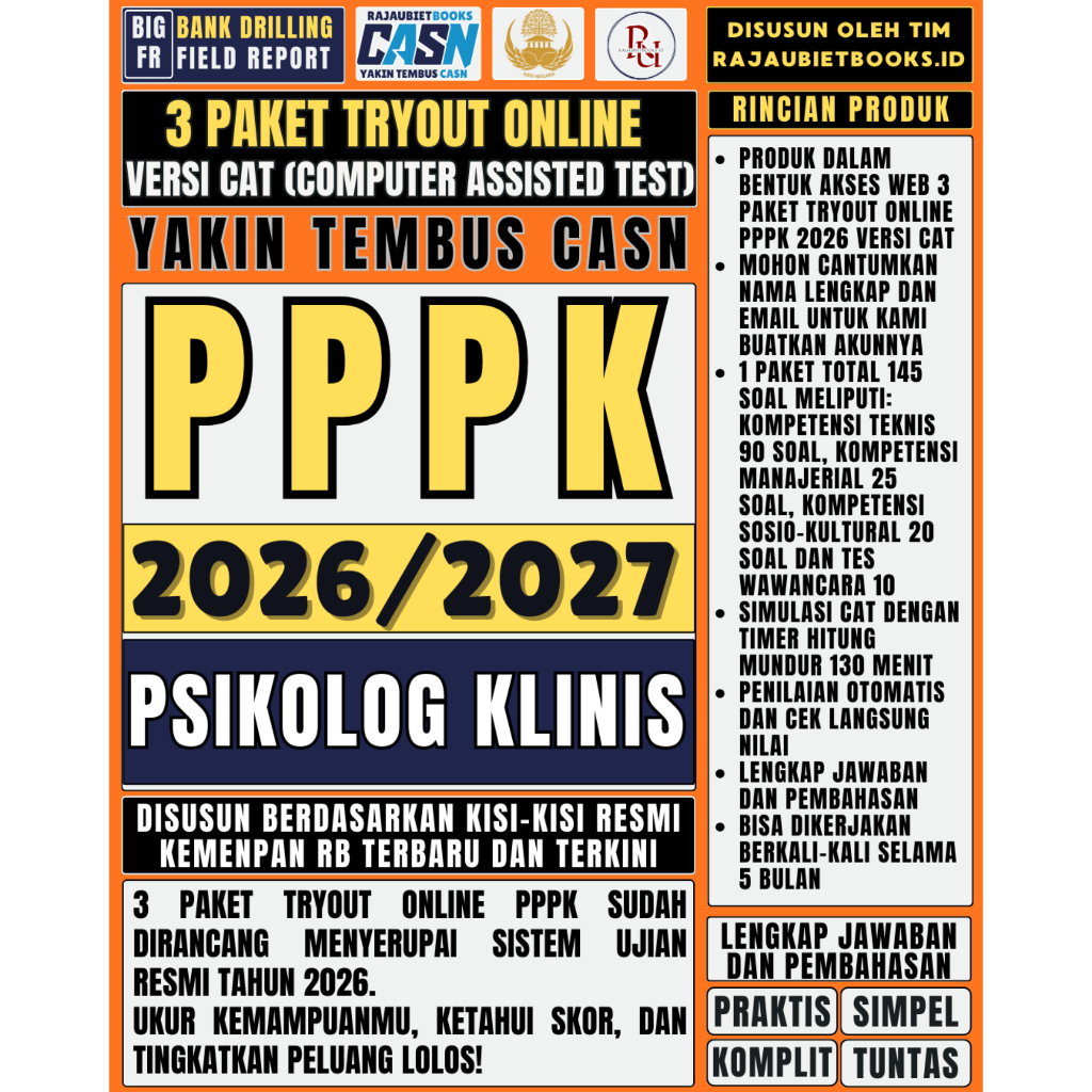 LATIHAN SOAL TRYOUT ONLINE PPPK PSIKOLOG KLINIS DAN SIMULASI UJIAN RESMI PPPK PSIKOLOG KLINIS 2026