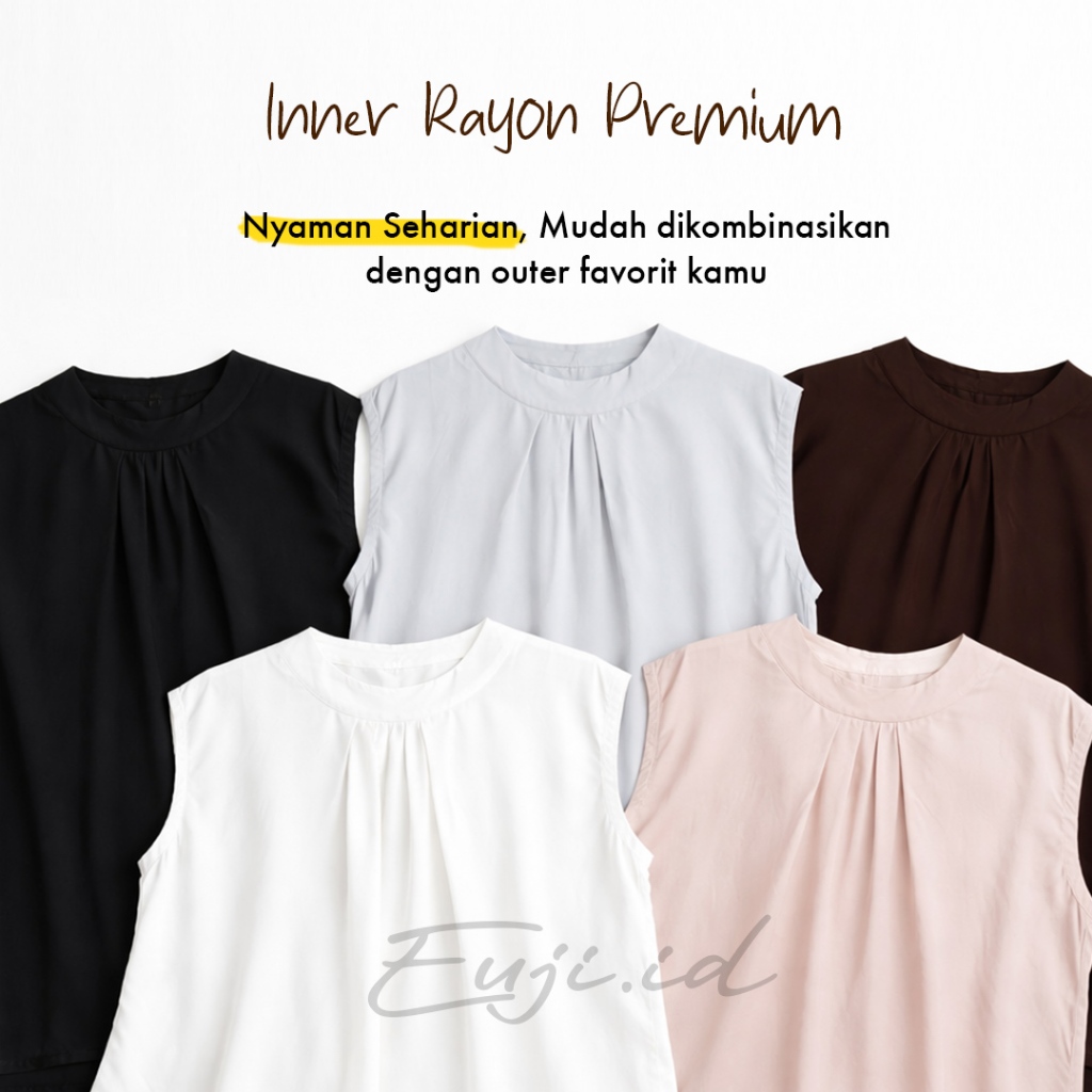 Euji Inner Tanpa Lengan Rayon Sleeveless Highneck Dalaman Blazer Blus Blouse Hijab Adem Polos