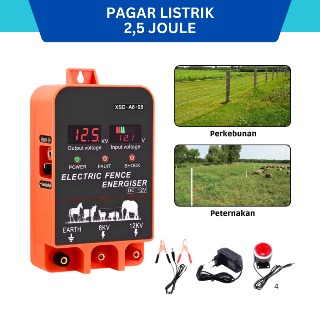 Pagar Listrik 2.5 Joule Aman & Efisien Pagar Listrik Kejut Ternak & Kebun Efektif Mudah Dipasang