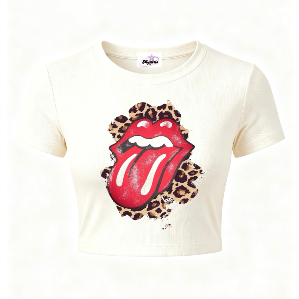 Rolling Stones Leopard Crop Top