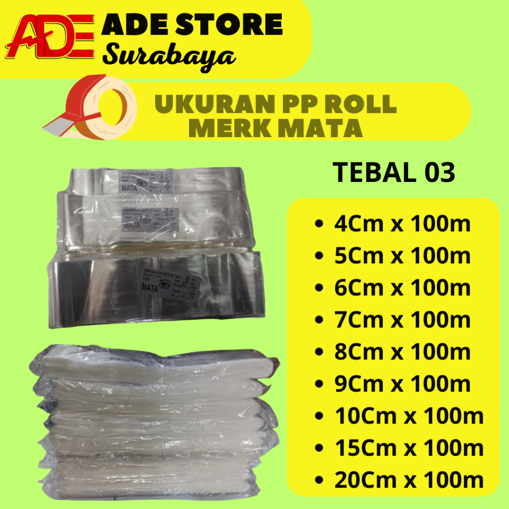 (Tebal 03) PP Roll Cap MATA Ukuran 4cm - 10cm / Plastik Roll Panjang