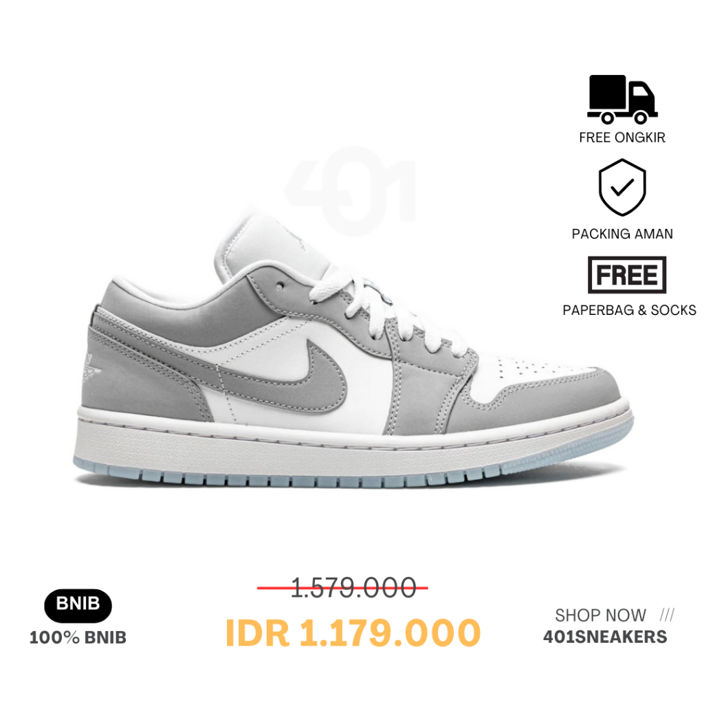 Sneakers Air Jordan 1 Low White Wolf Grey Authentic 100% BNIB