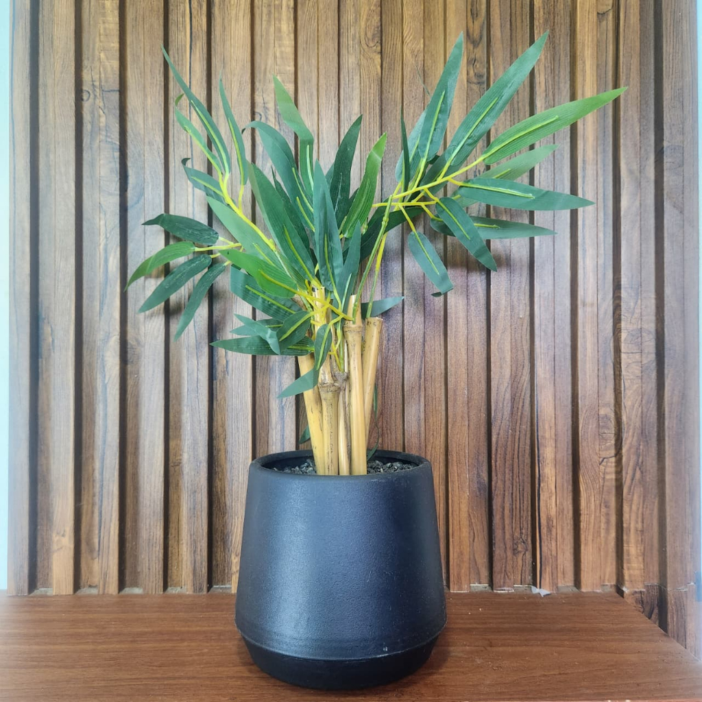 Belvanna Tanaman Hias Plastik Artificial Pohon Bambu Kuning Pot Plastik Minimalis 40cm