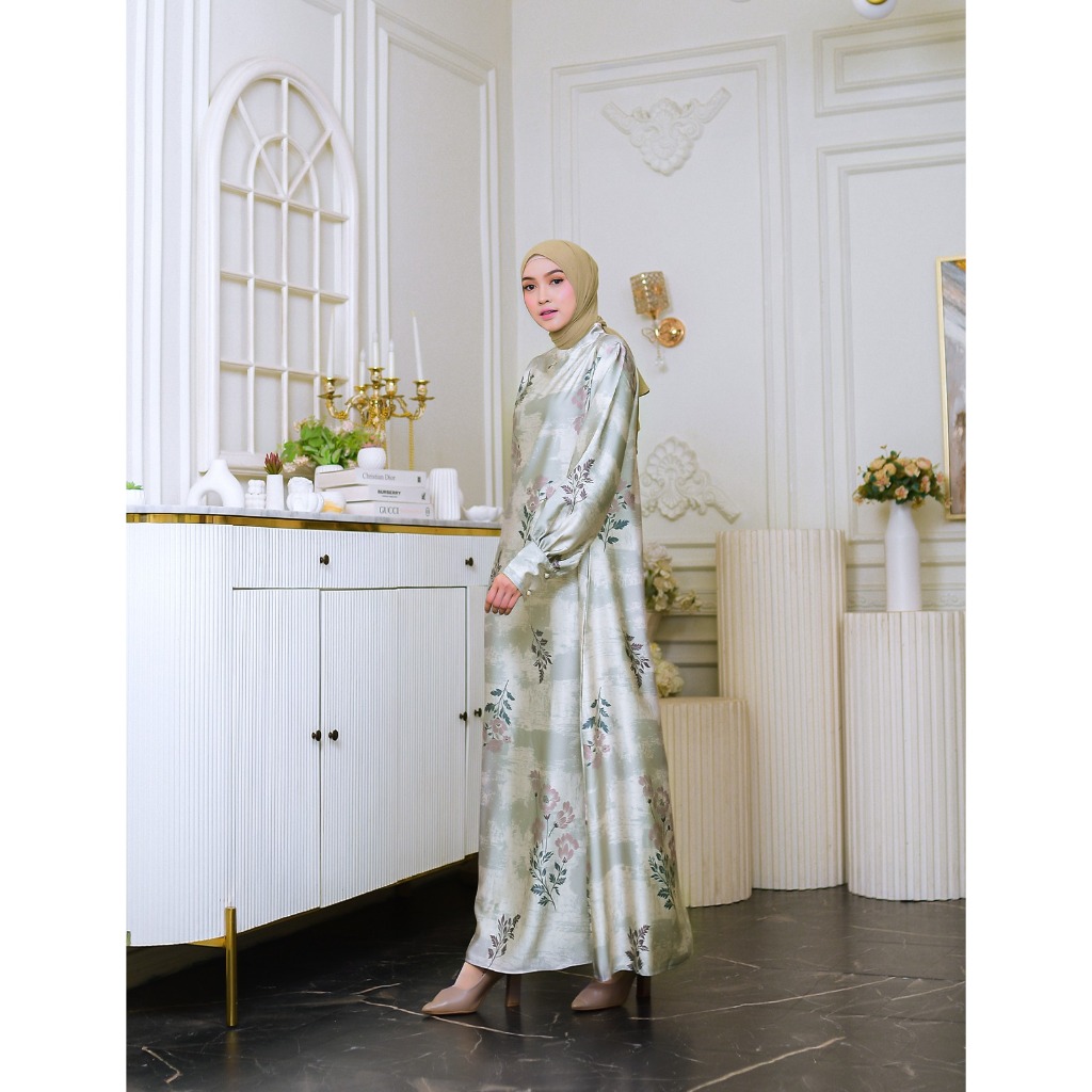 Gamis Rosela Shanghai Wanita Muslimah Dress Panjang Elegan & Nyaman Bahan Stela Satin by Fabiana