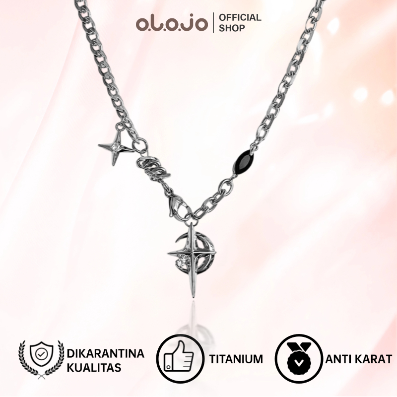 OLOJO Kalung Bintang Batu Permata Hitam Rantai Tulang Selangka Mewah Dengan Fashion Kalung Liontin