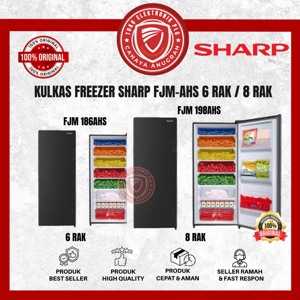Freezer Sharp Lemari Pendingin Freezer 6 Rak FJM 186 / FJM198A-HS  Freezer 8 Rak Upright Freezer ber