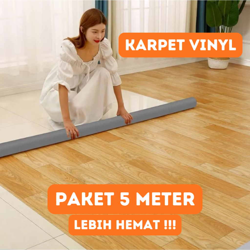 PAKET 5 METER Karpet Lantai Vinyl Motif Kayu Bertekstur Tebal 0.7MM Lebar 1 Meter Vinyl Lantai Kayu
