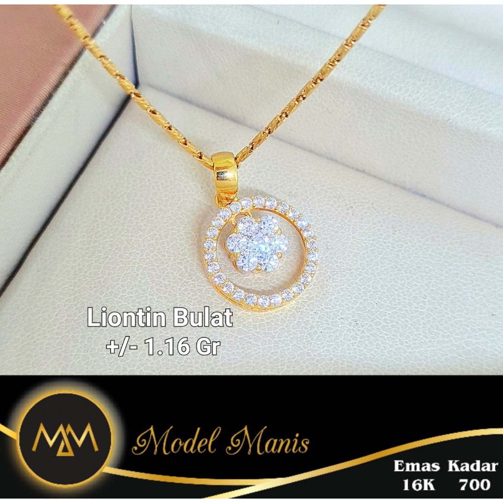 Liontin bulat emas kuning variasi bunga 700 kadar 16k