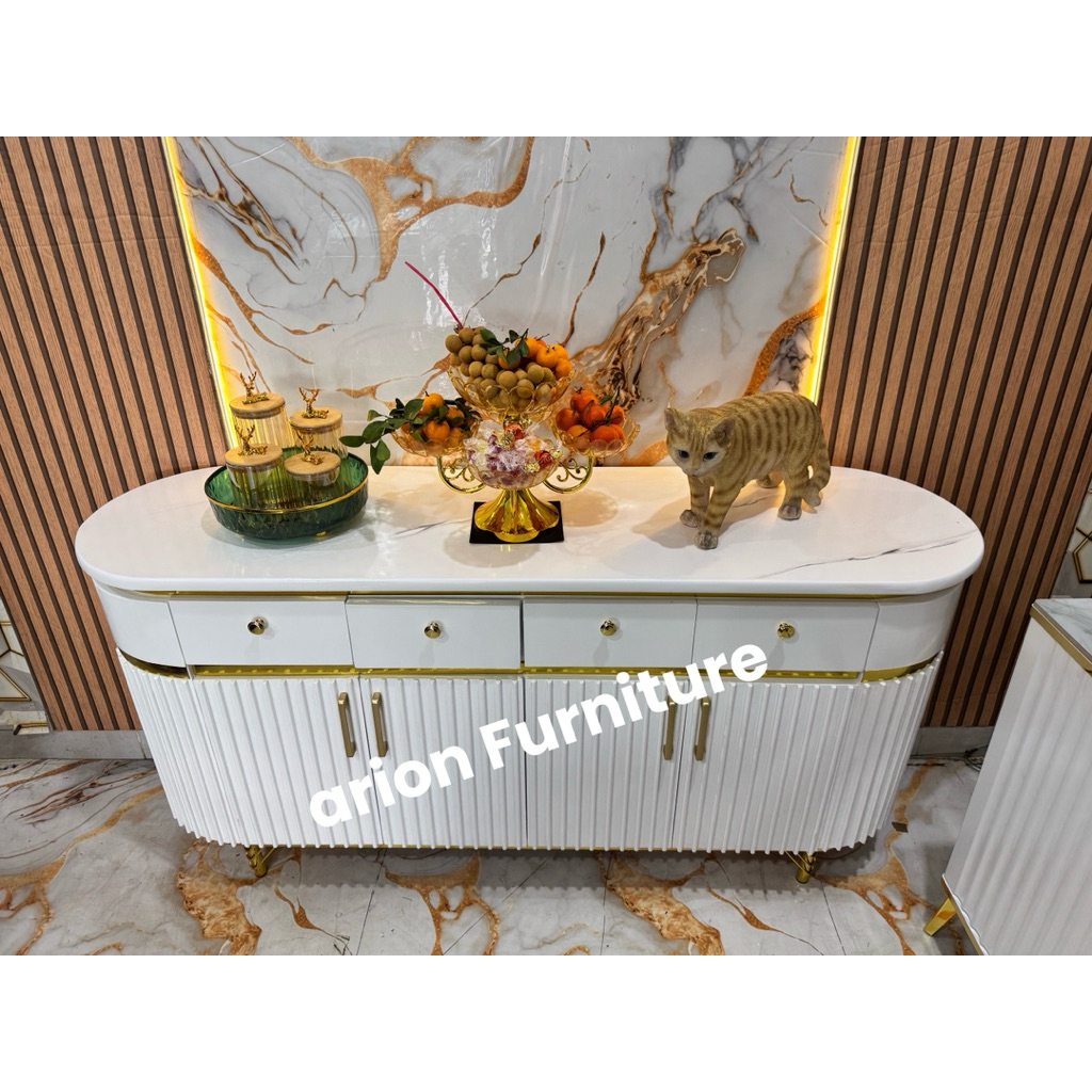 Meja konsul/ Bufet tv/meja list gold/bufet bulat/meja bulat/bufet kaki besi list gold