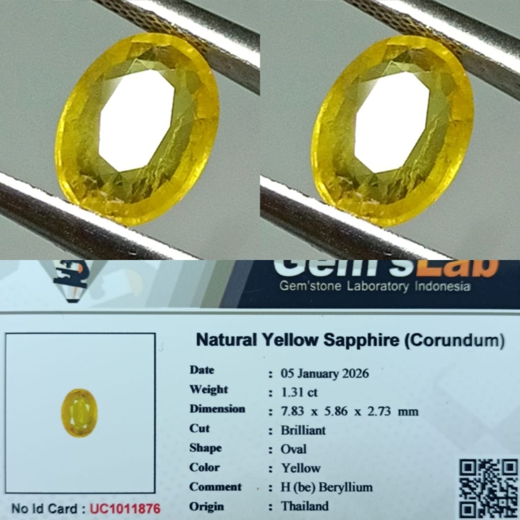natural yellow sapphire (corundum) thailand memo GLI