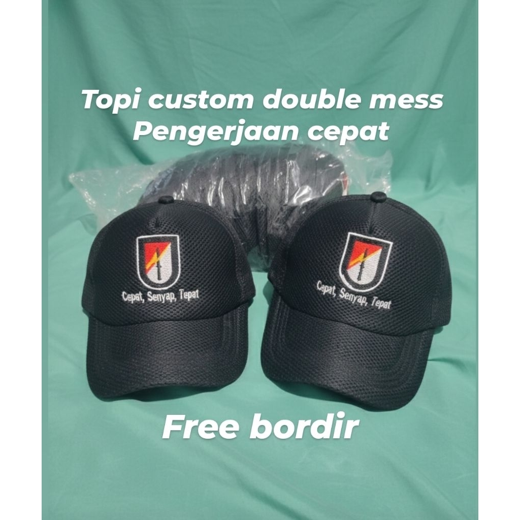 topi custom double mess/ topi bordir murah/ topi custom bordir